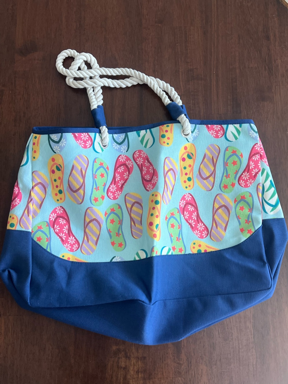 New Women’s Blue Tote Bag with Colorful Flip-Flop Print